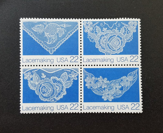 Four (4) vintage unused postage stamps - Lacemaking // 22 cent stamps // Face value 0.88