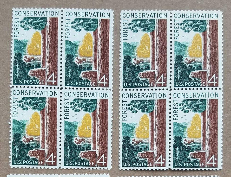 Five (5) vintage unused postage stamps - Forest conservation // 4 cents stamps // Face value 0.20