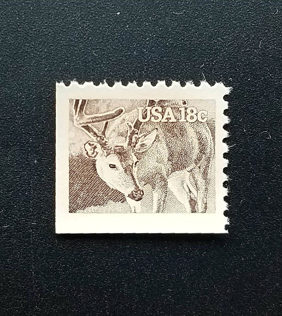 Five (5) vintage unused postage stamps - White tailed deer, American wildlife // 18 cent stamps // Face value 0.90