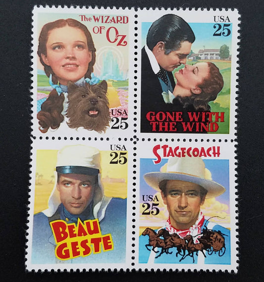 Four (4) vintage postage stamps - Classic movie posters // 25 cent stamps // Face value 1.00