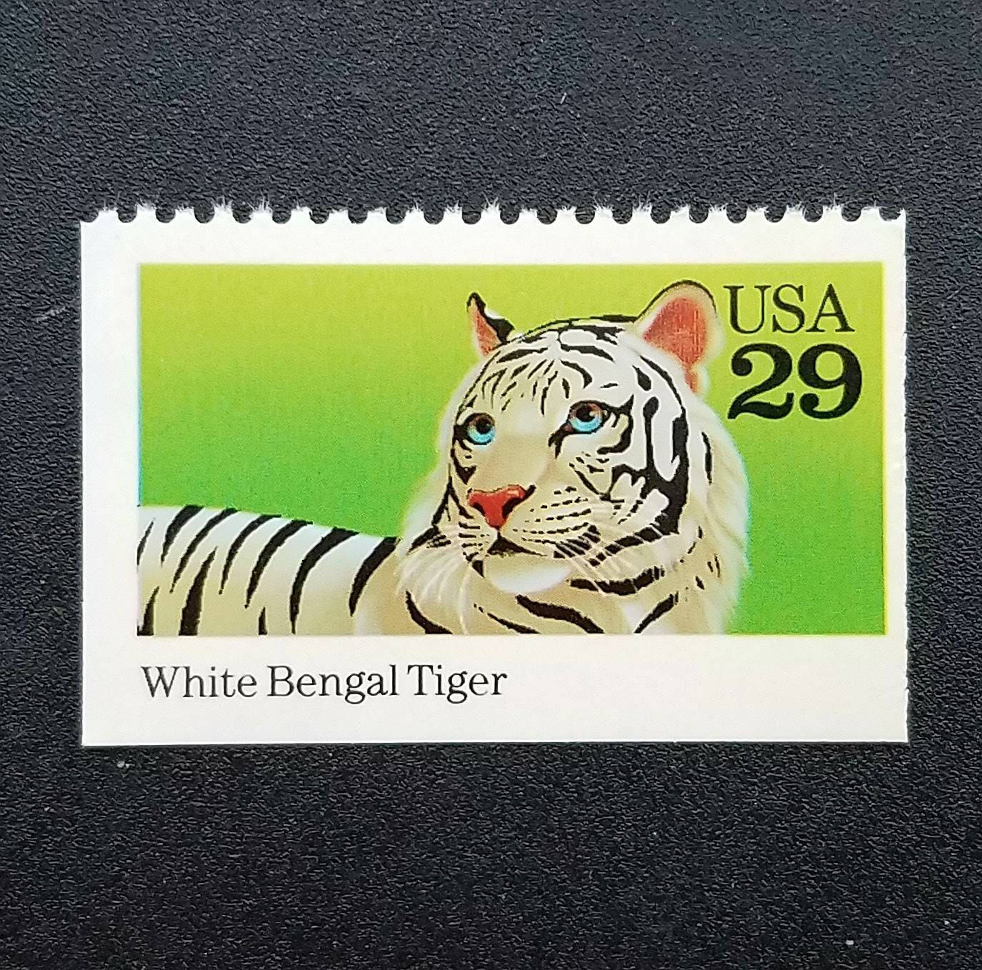 Five (5) stamps with a Bengal tiger - Wild Animal Conservation, 29 cent stamps. Face value 1.45 dollars