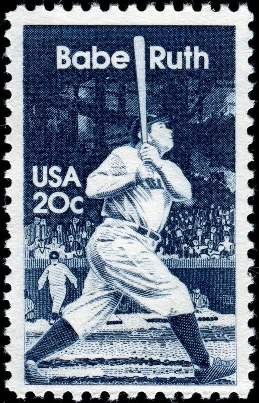 Five (5) vintage unused postage stamps - Babe Ruth // 20 cent stamps // Face value 1.00