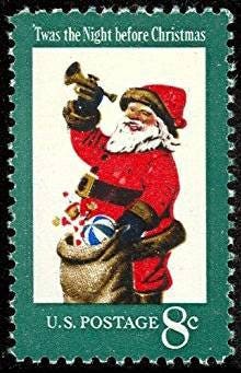 Five (5) vintage Christmas postage stamps - Santa Claus // 8 cent stamps // face value 0.40