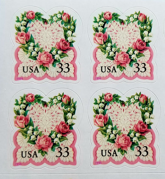 Ten (10) vintage unused postage stamps - Love & roses, heart // 33 cent stamps // Face value 3.30