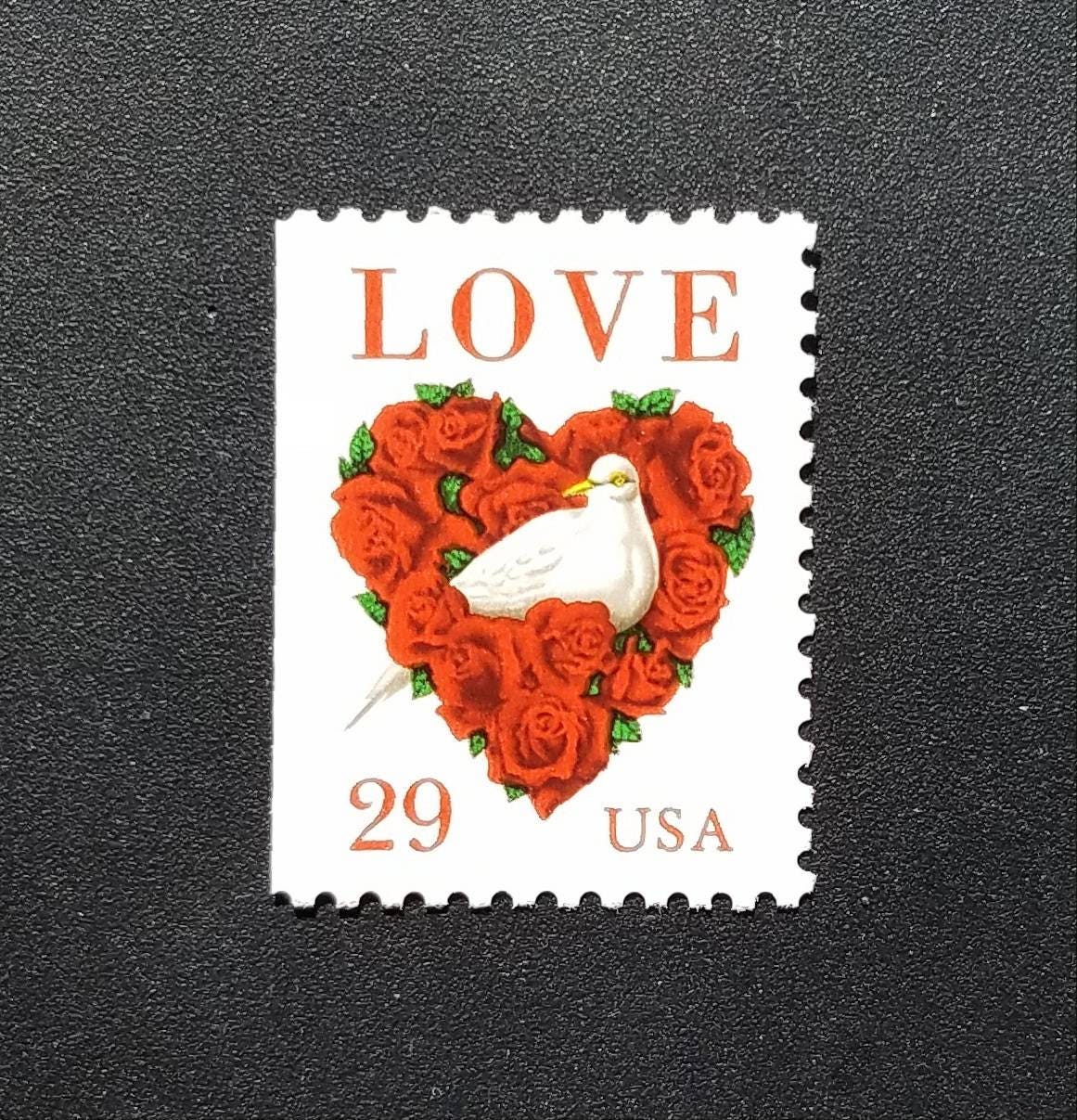 Five (5) vintage unused postage stamps - Dove & roses // 29 cent stamps // Face value 1.45