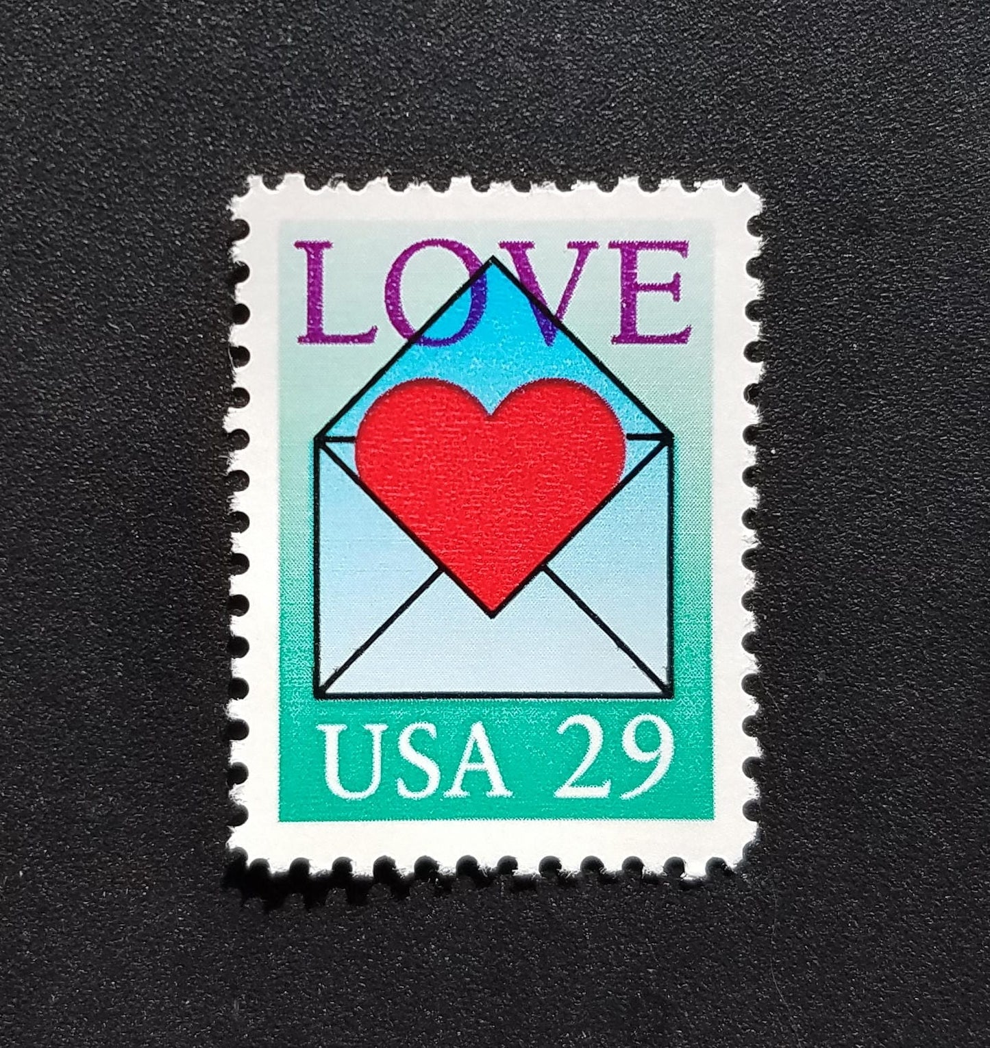 Five (5) unused postage stamps - Love letter, heart in envelope // 29 cent stamps // face value 1.45