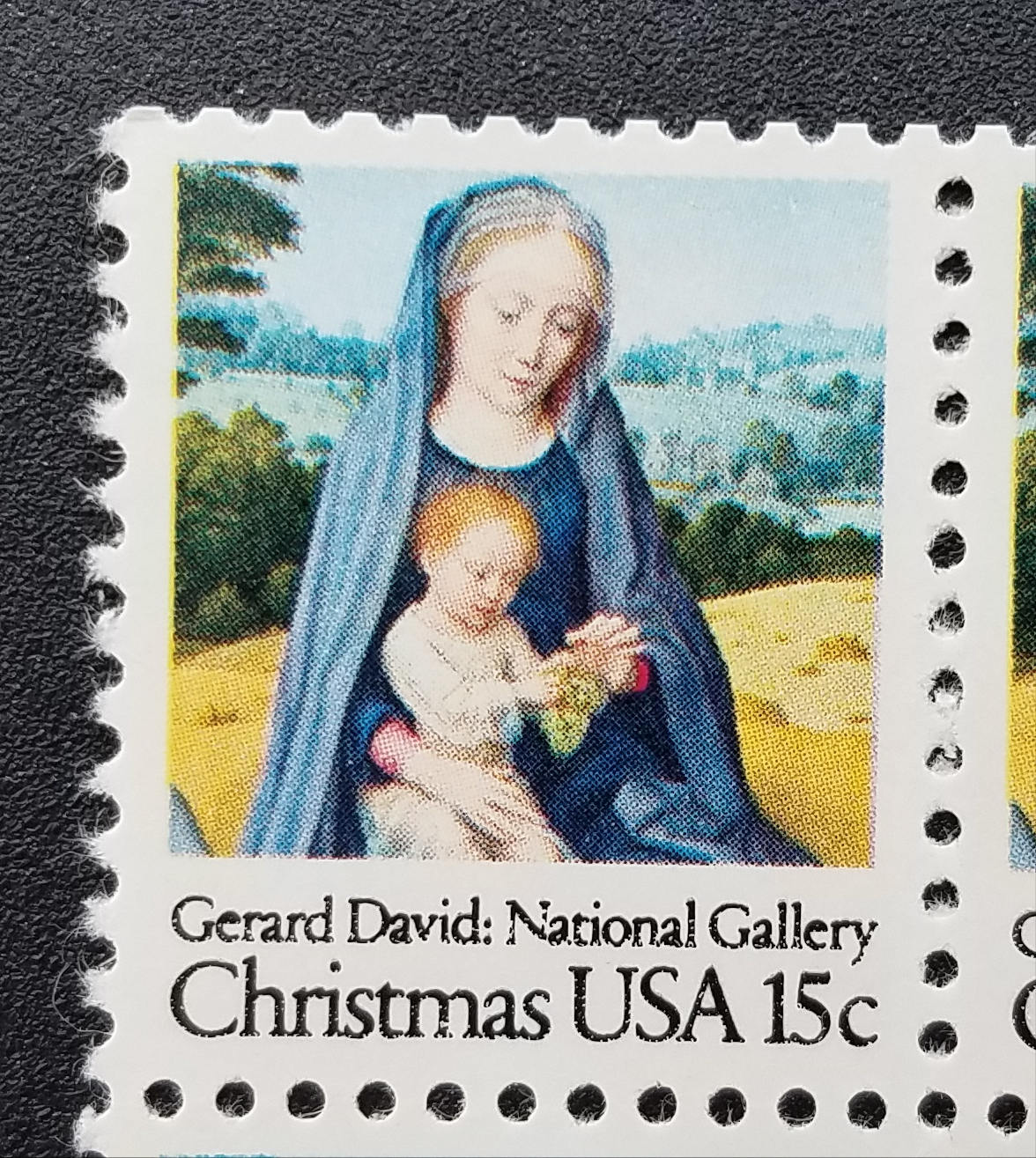 Ten (10) vintage Christmas postage stamps - Madonna and Child by G. David // 15 cent stamps // face value 1.50