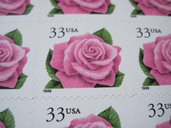 Ten (10) unused postage stamps - Pink rose // 33 cent stamps // Face value 3.30