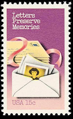 Five (5) unused postage stamps - Letters preserve memories // 15 cent stamps // face value 0.75