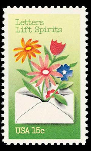 Five (5) unused postage stamps - Letters lift spririts // 15 cent stamps // face value 0.75