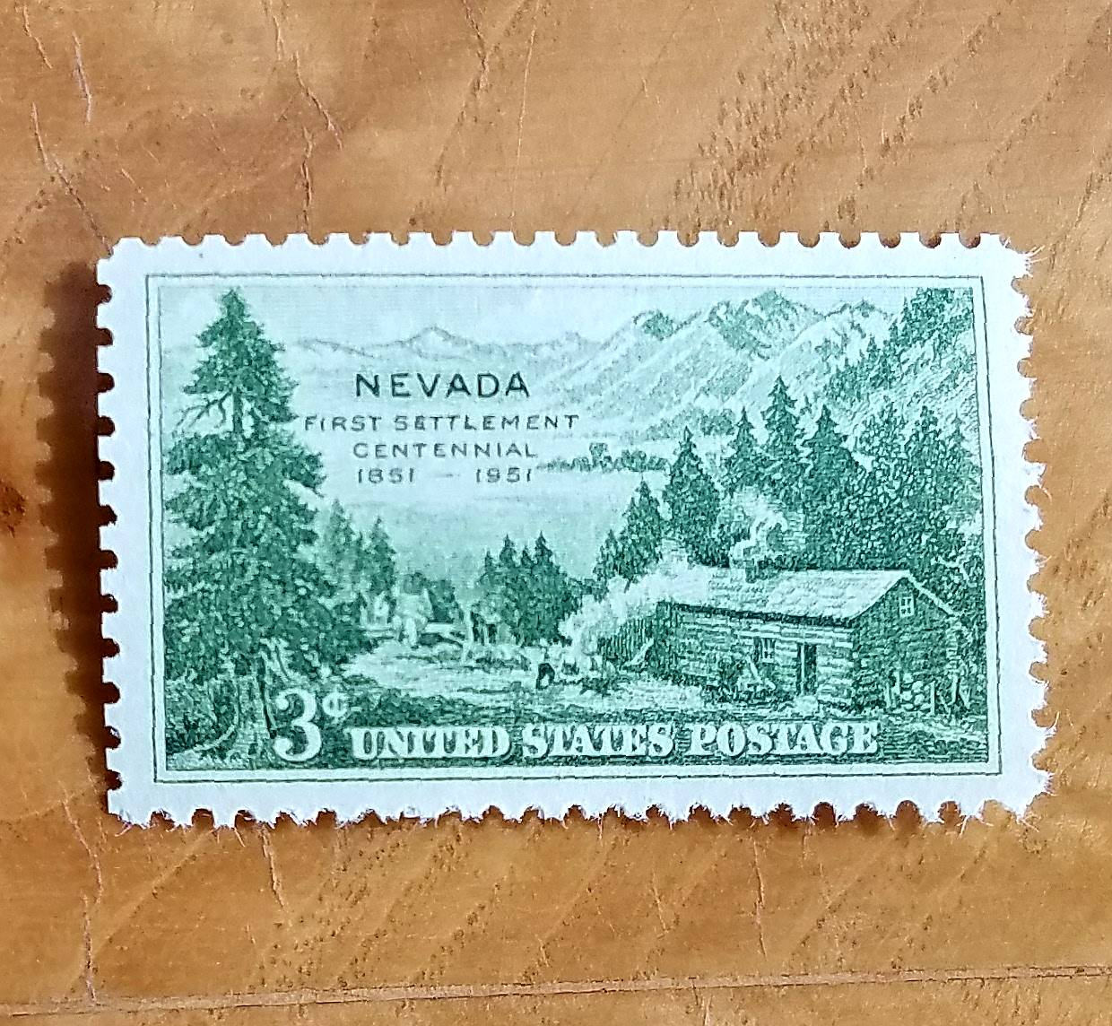 Five (5) vintage unused postage stamps - Nevada // 3 cent stamps // face value 0.30