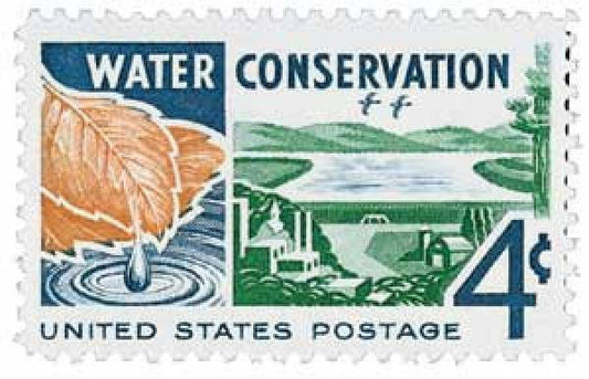 Five (5) vintage unused postage stamps - Water conservation // 4 cent stamps // Face value 0.20