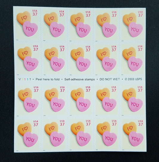 Ten (10) unused mint US postage stamps - "I Heart You" love // 37 cent stamps // Face value 3.70