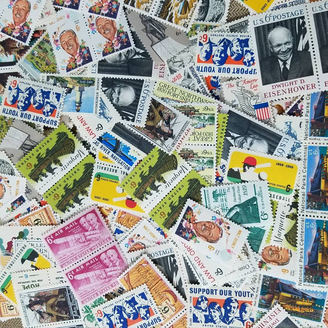 Hundred (100) 6 cent vintage 1960s 1970s unused postage stamps // Face value 6.00