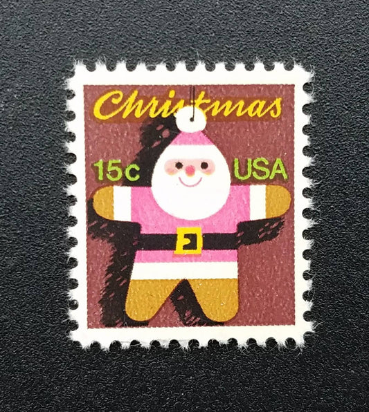 Ten (10) vintage Christmas postage stamps - Santa Claus ornament gingerbread man // 15 cent stamps // face value 1.50