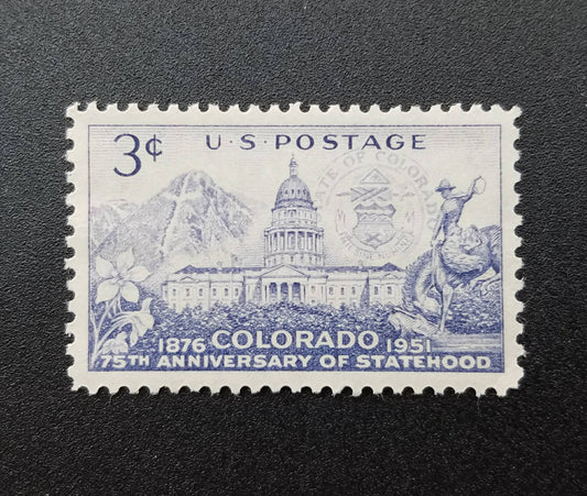 Five (5) vintage unused postage stamps - Colorado state stamps // 3 cent stamps