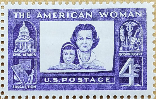 Five (5) vintage unused postage stamps - American Woman // 4 cent stamps // face value 0.20