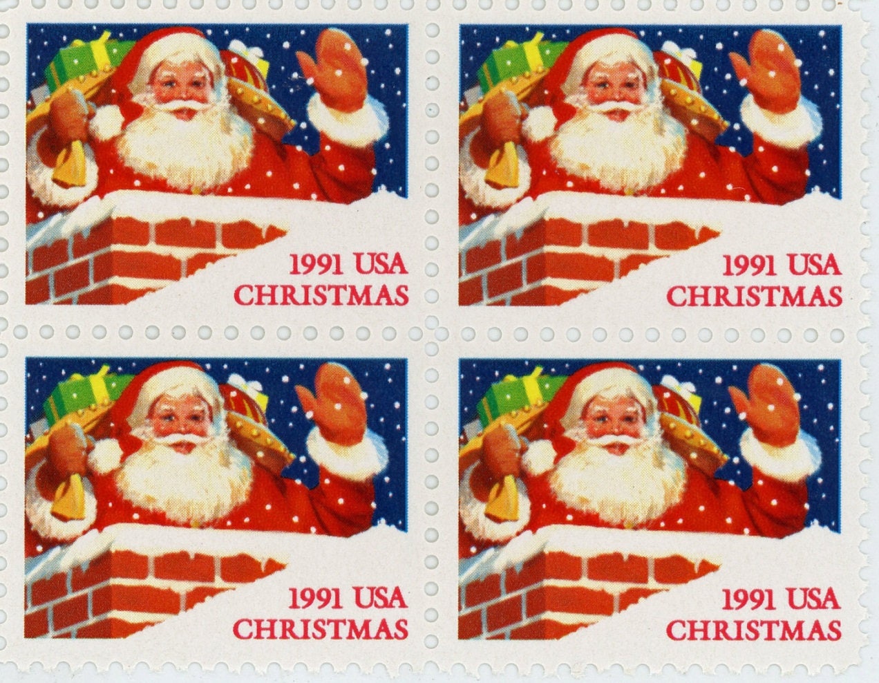 Ten (10) vintage Christmas postage stamps - Santa Claus // 29 cent stamps (non-denominated) // face value 2.90