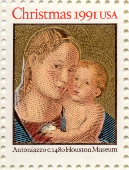 Five (5) vintage unused postage stamps - Madonna and Child// 29 cent stamps (non-denomination) // Face value 1.45