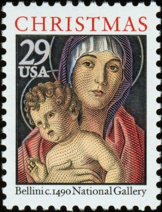 Five (5) vintage unused postage stamps - Madonna and Child// 29 cent stamps // Face value 1.45