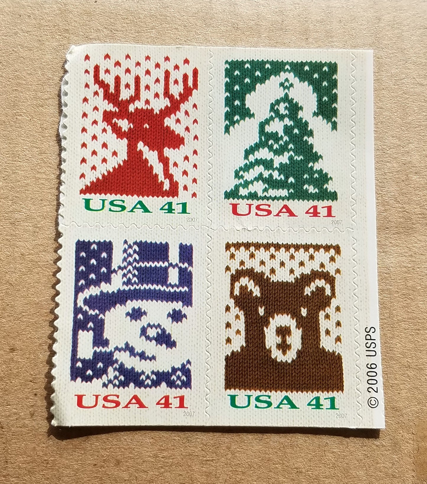 Four (4) unused Christmas postage stamps - Christmas knits // 41 cent stamps // Face value 1.64