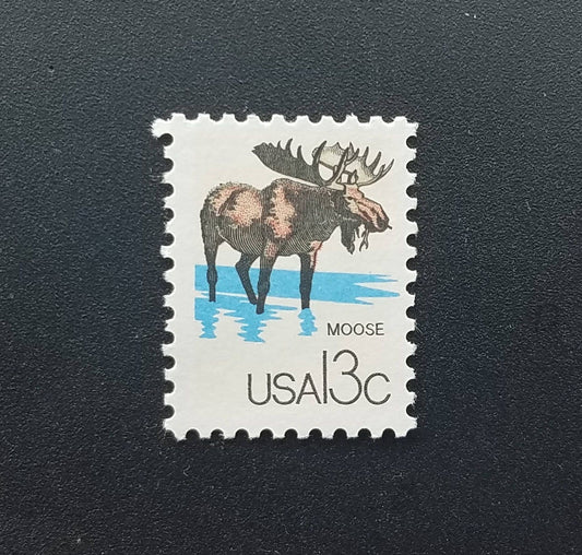 Five (5) vintage unused postage stamps - Canadian wildlife: Moose // 13 cent stamps // Face value 0.65