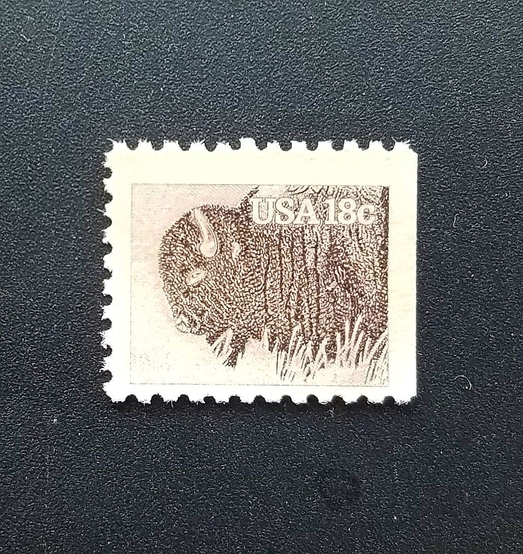 One (1) vintage unused postage stamps - Bison, American wildlife // 18 cent stamp