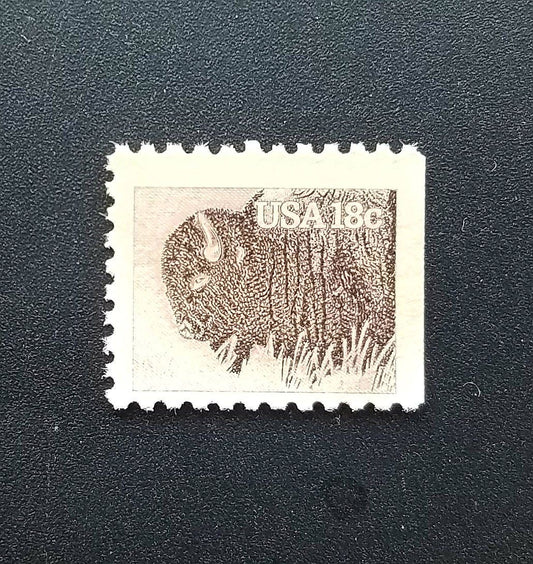 One (1) vintage unused postage stamps - Bison, American wildlife // 18 cent stamp