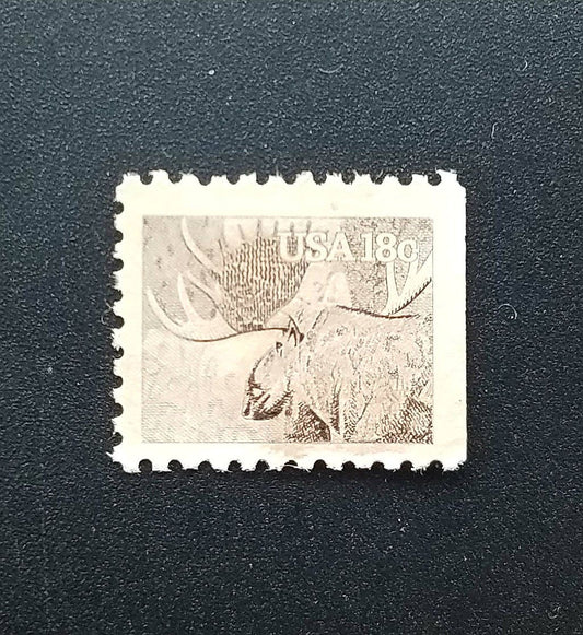 Five (5) vintage unused postage stamps - Moose, American wildlife // 18 cent stamps // Face value 0.90