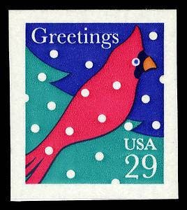 Nine (9) vintage Christmas postage stamps - Christmas greetings, cardinal and snow // 29 cent stamps // face value 2.61