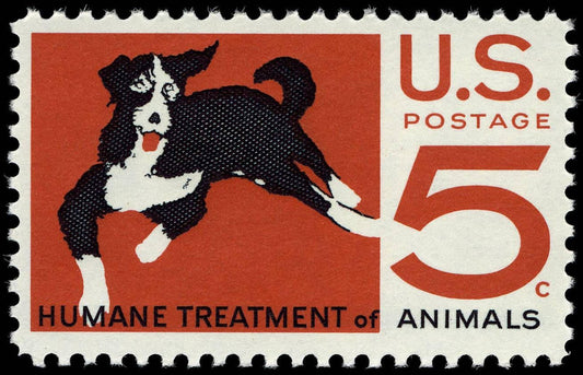 Five (5) vintage unused postage stamps - Humane treatment of animals // 5 cent stamps // Face value 0.25