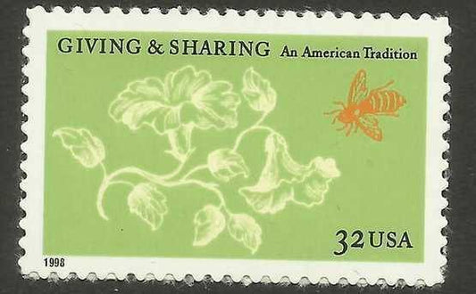 Five (5) vintage unused postage stamps - Giving and sharing // 32 cent stamps // Face value 1.60