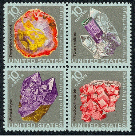 Four (4) vintage unused postage stamps - Minerals // 10 cent stamps // Face value: 0.40