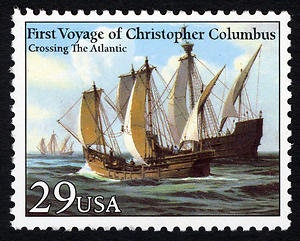 Five (5) vintage unused postage stamps - Columbus crossing the Atlantic // 29 cent stamps // Face value 1.45