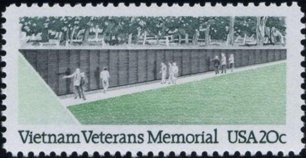 Five (5) vintage unused postage stamps - Vietnam Wall // 20 cent stamps // Face value 1.00