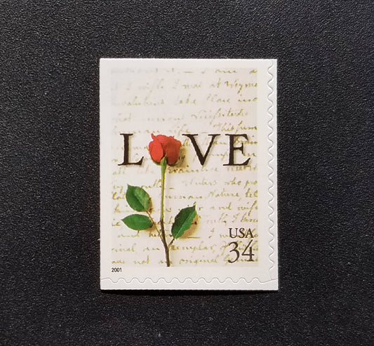 Five (5) unused postage stamps - Red rose love letters // 34 cent stamps // Face value 1.70