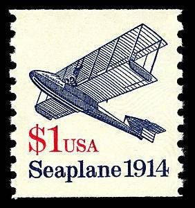 One (1) vintage unused postage stamps - Seaplane 1914 // 1 dollar stamp // Face value 1.00