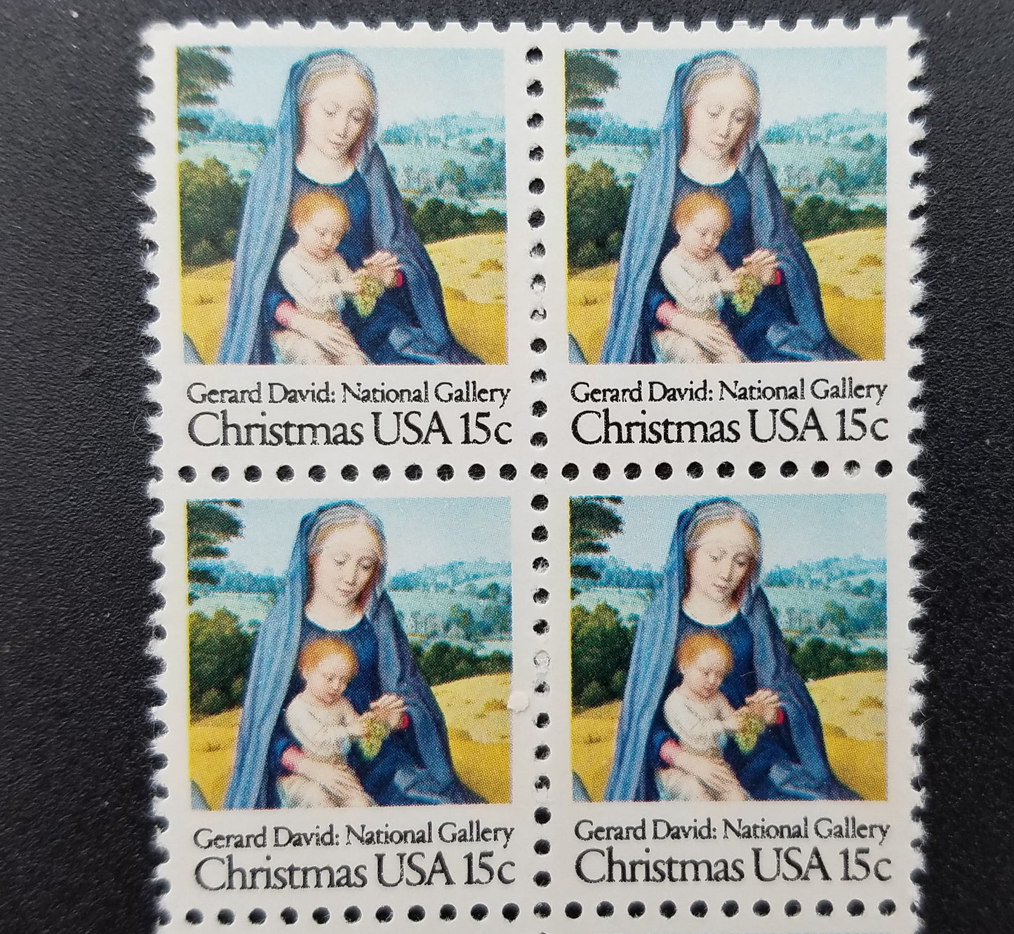 Ten (10) vintage Christmas postage stamps - Madonna and Child by G. David // 15 cent stamps // face value 1.50