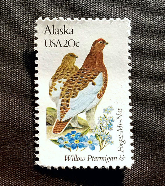 Five (5) vintage unused postage stamps - Alaska state bird and flower // 20 cent stamps // Face value 1.00