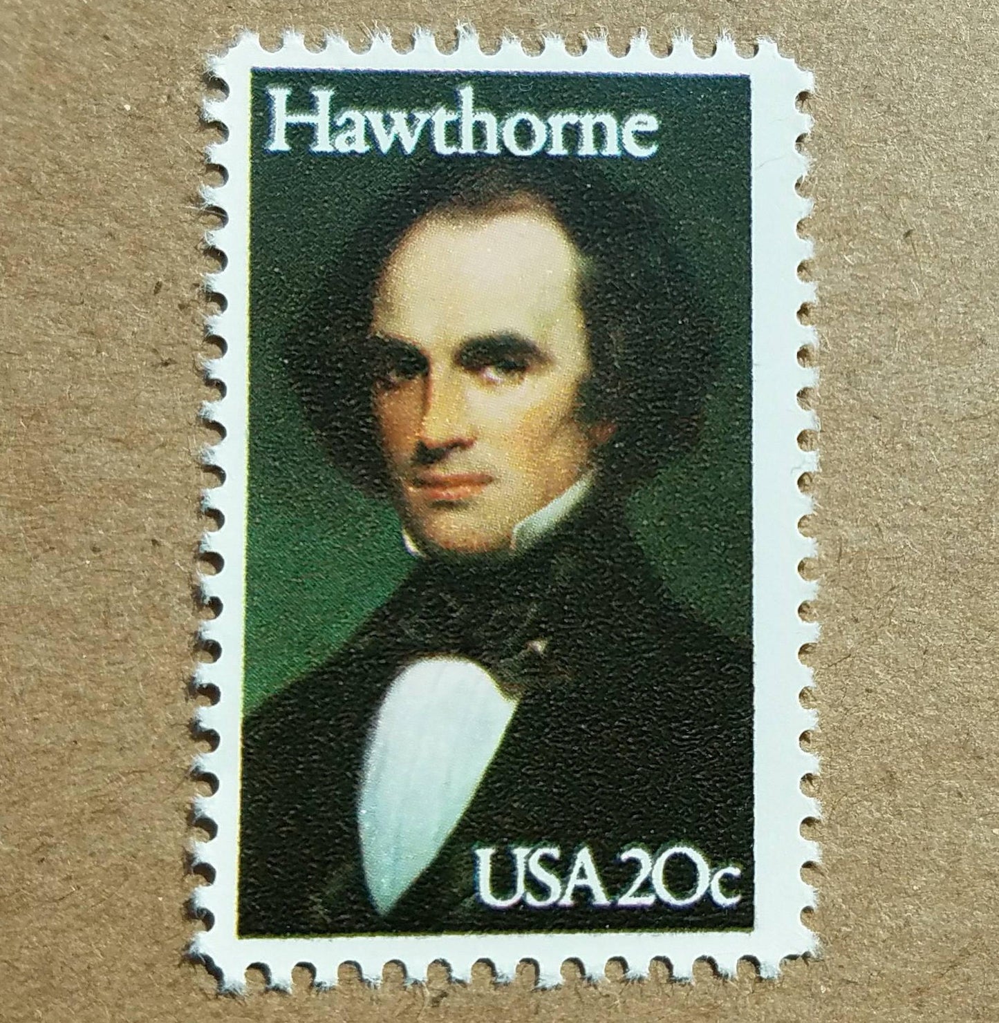 Five (5) vintage unused postage stamps - Nathaniel Hawthorne // 20 cent stamps // Face value 1.00