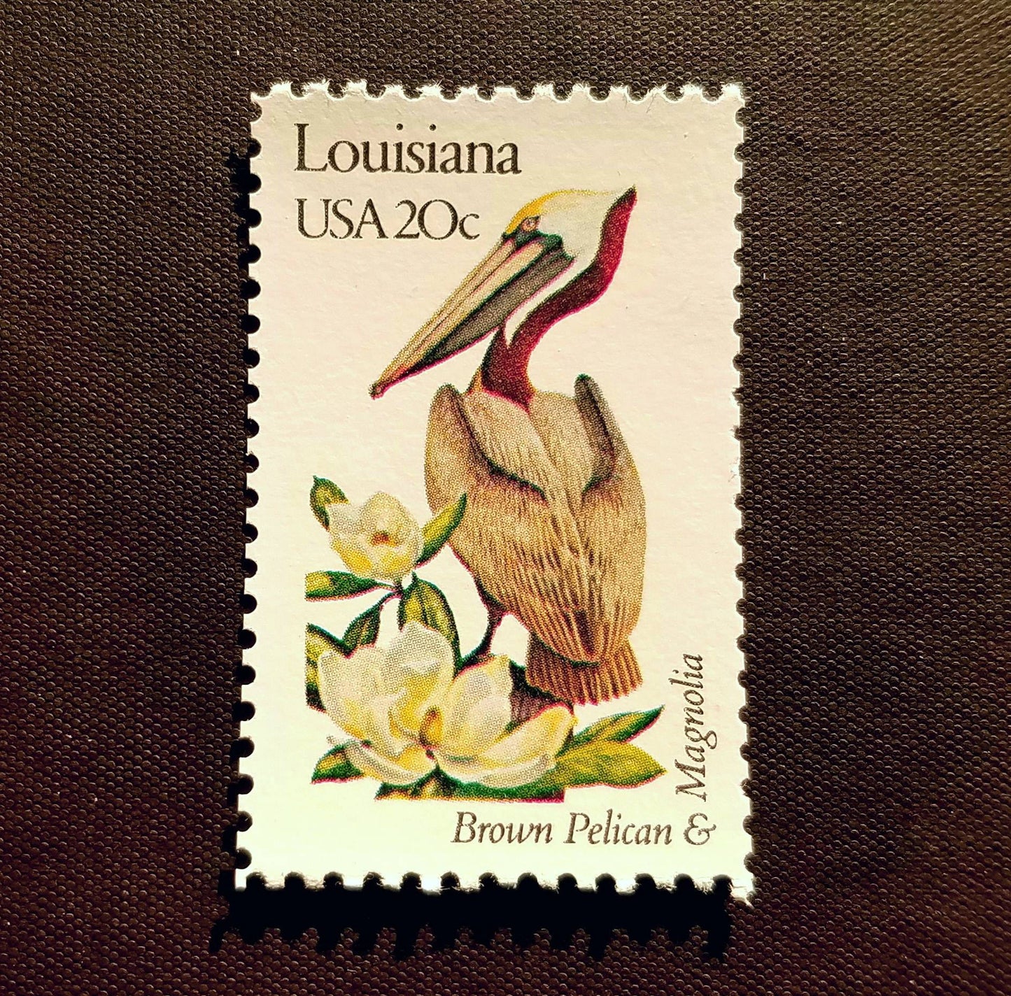 Five (5) vintage unused postage stamps - Lousiana state bird and flower // 20 cent stamps // Face value 1.00