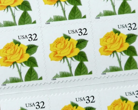 Ten (10) unused postage stamps - Yellow rose // 32 cent stamps // Face value 3.20