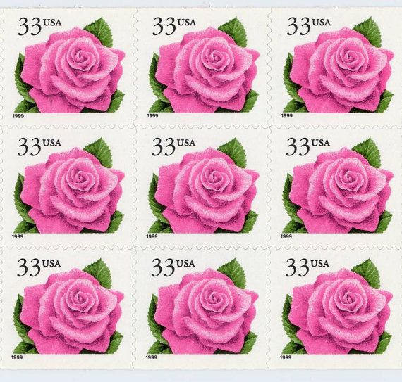 Ten (10) unused postage stamps - Pink rose // 33 cent stamps // Face value 3.30