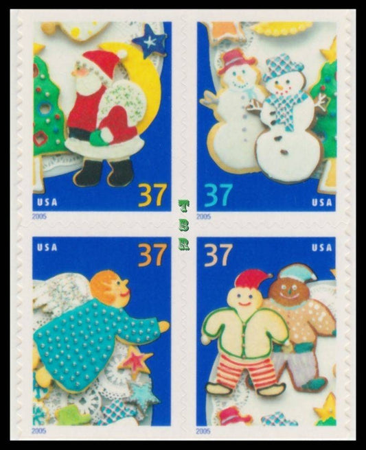 Four (4) Christmas postage stamps - Christmas cookies // 37 cent stamps // face value 1.48