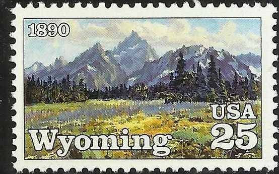 Five (5) vintage unused postage stamps - Wyoming // 25 cent stamps // Face value 1.25