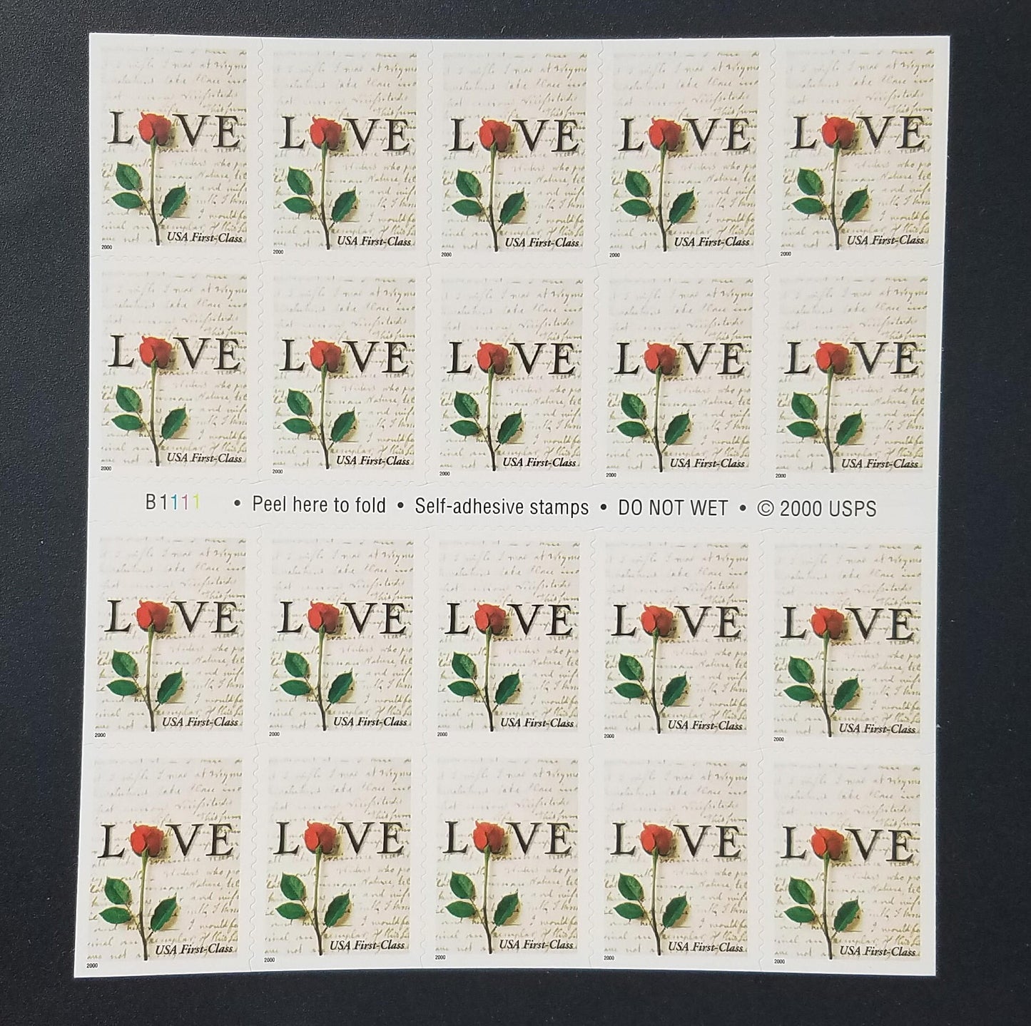 Twenty (20) unused postage stamps - Red rose love letters // 34 cent stamps // Face value 6.80