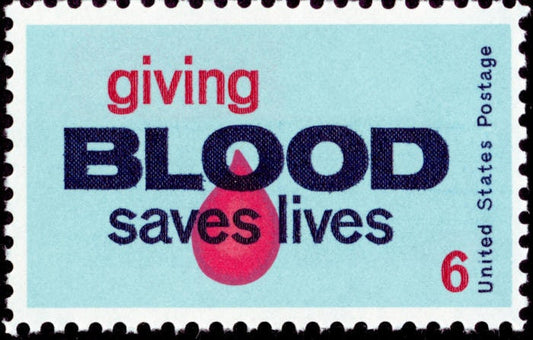 Five (5) vintage unused postage stamps - Giving blood saves lives // 6 cent stamps // Face value 0.30
