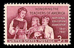 Five (5) vintage unused stamps - Honoring Teachers // 3 cent stamps // Face value 0.15