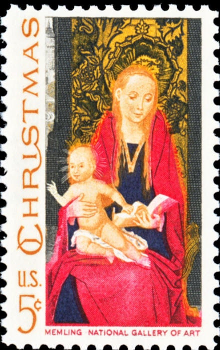 Ten (10) vintage Christmas postage stamps - Madonna and Child // 5 cent stamps // face value 0.50