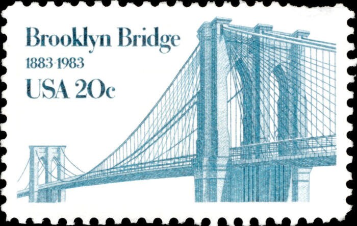 Five (5) Brooklyn bridge 20c stamps // vintage unused postage stamps // 20 cent stamps // Face value 1.00